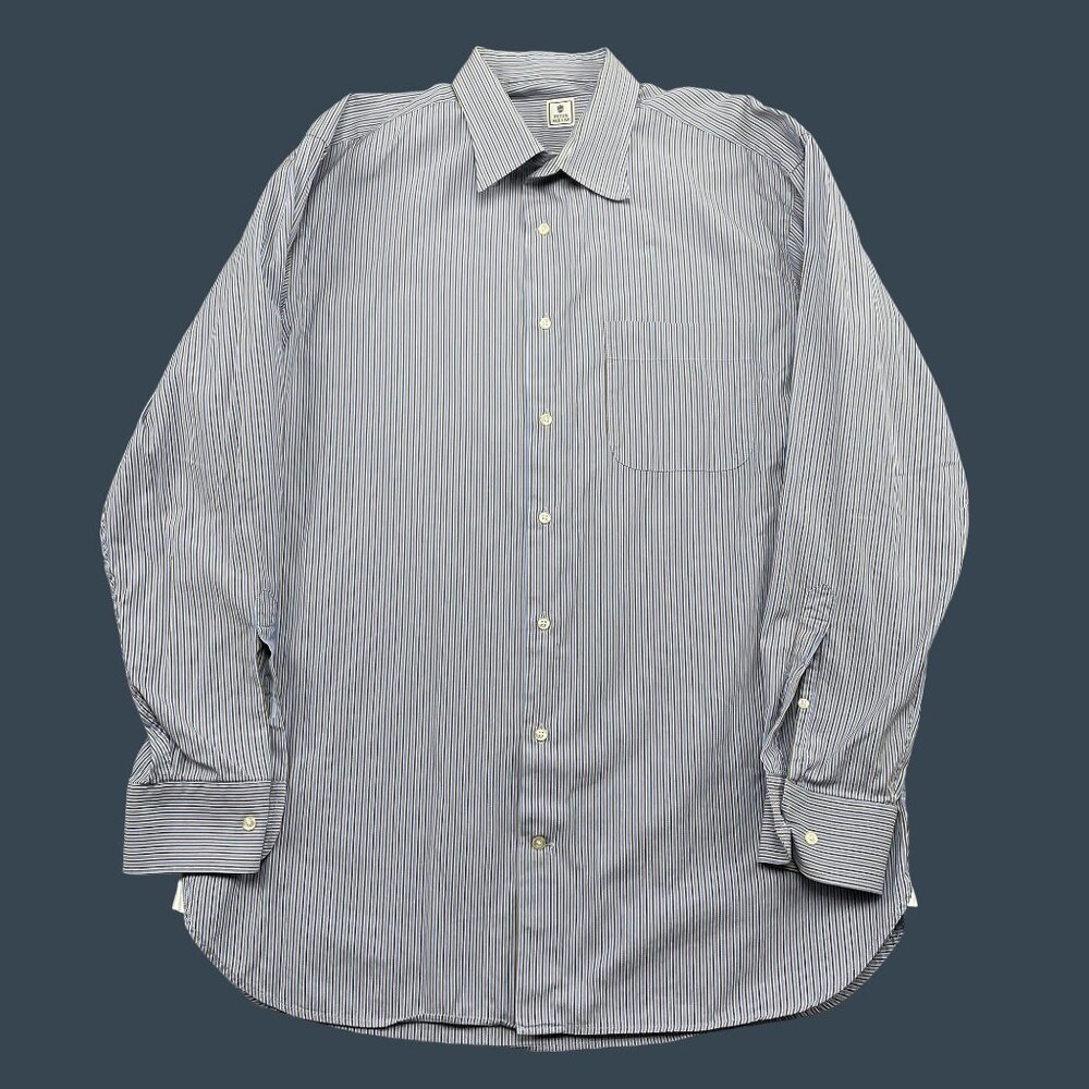 Peter Millar Button Down Shirt Mens Large Blue‎ Grey Striped 100% Cotton